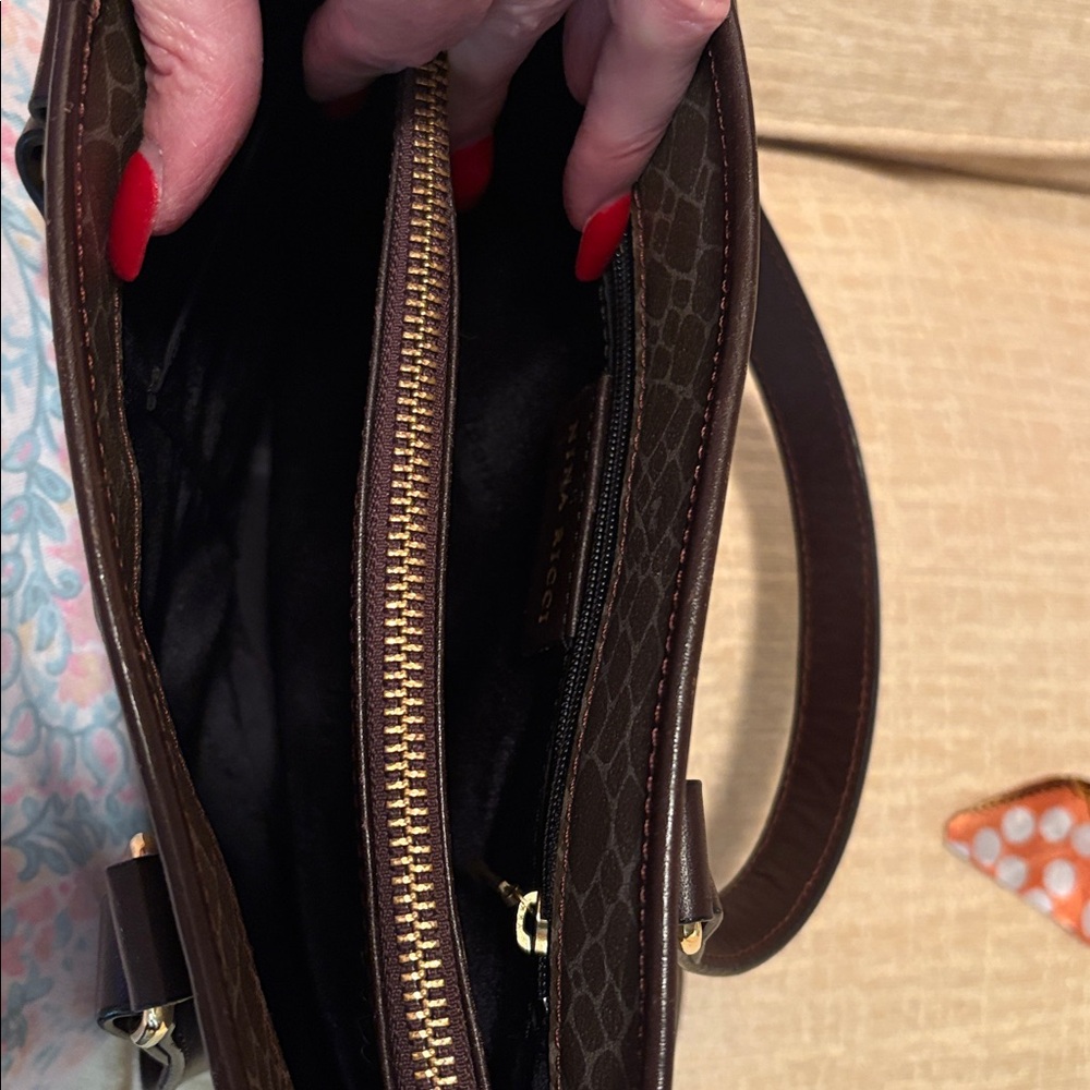 Nina Ricci Brown Tote with Orange Scarf Accent - Picture 8 of 9